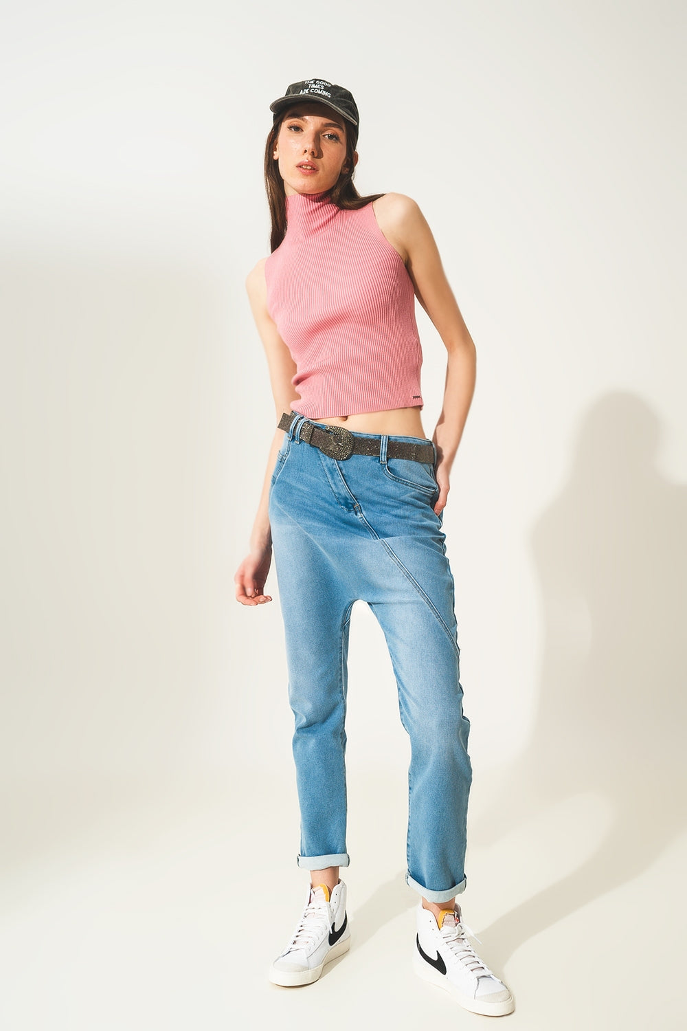 Calça de ganga larga dos anos 90 com lavagem vintage azul