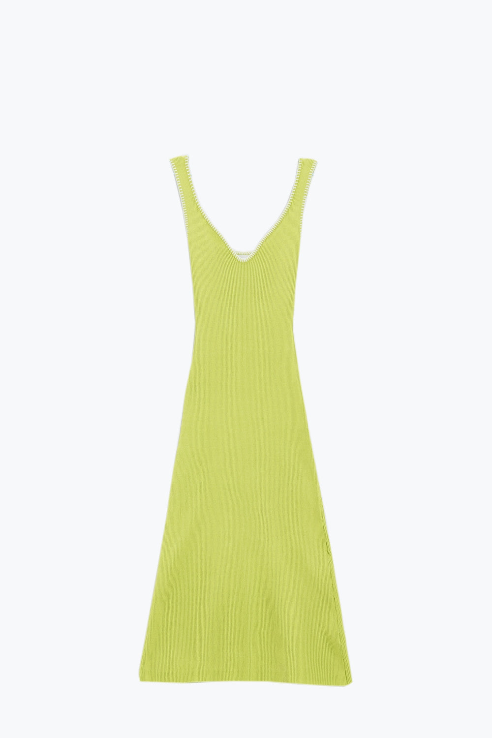 A-line Summer Body Hugging Dress in Lime Green With White Trim