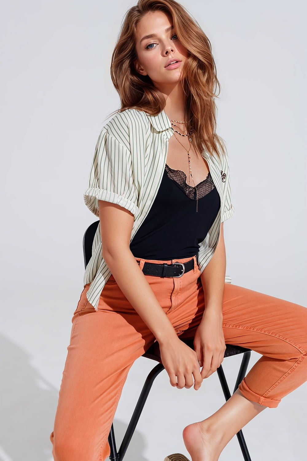 Calça de ganga Skinny Basic na cor Laranja