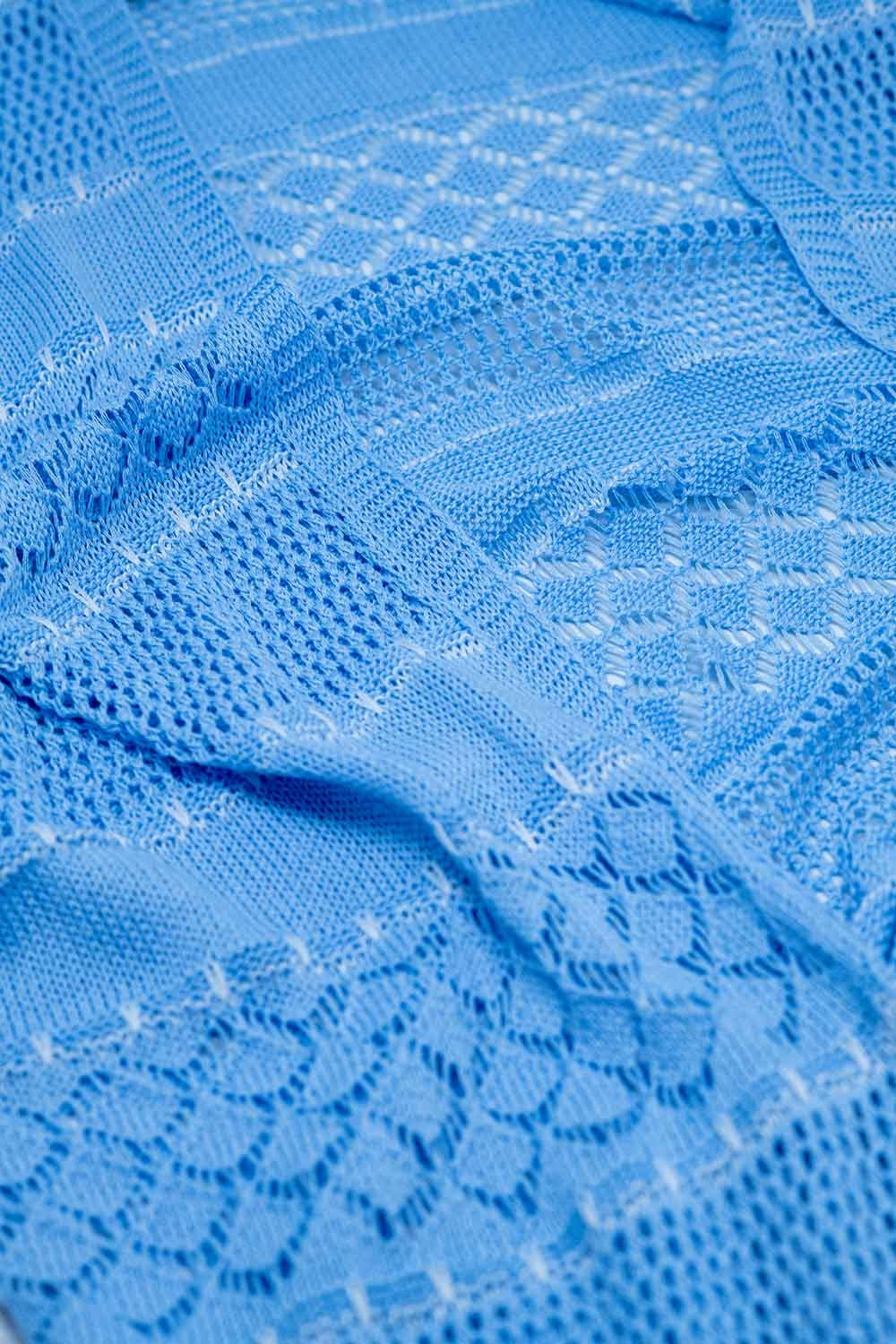 Babyblauwe gehaakte maxi-cardigan met lange mouwen