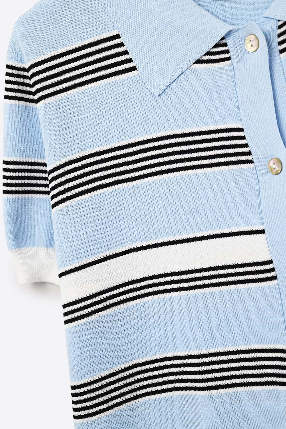 Baby Blue Striped Button-Up Polo