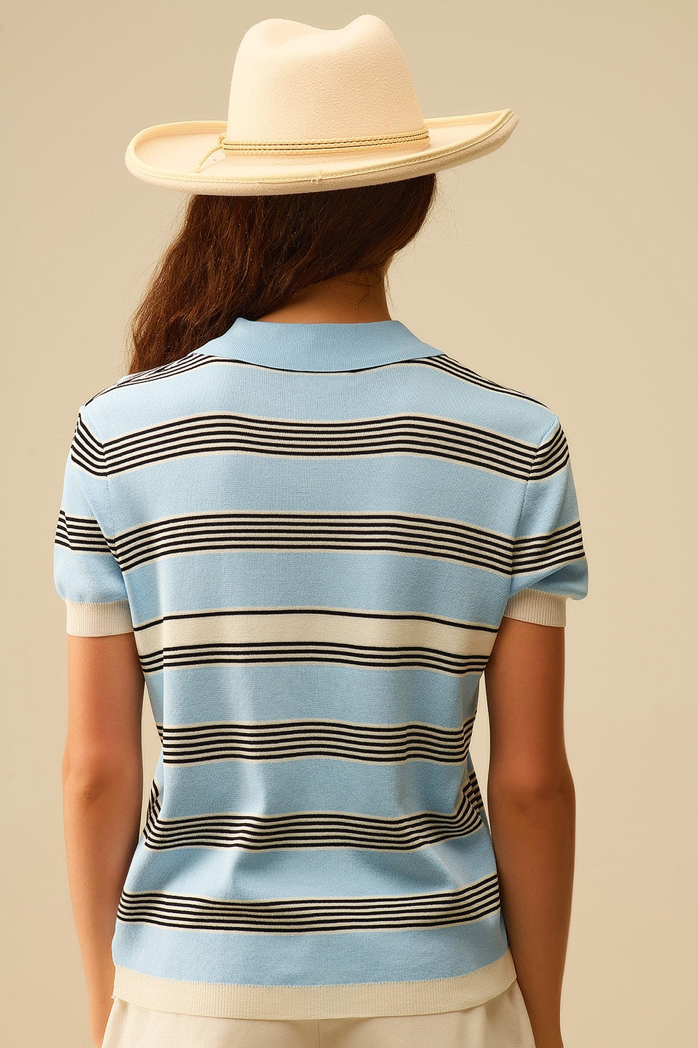 Baby Blue Striped Button-Up Polo