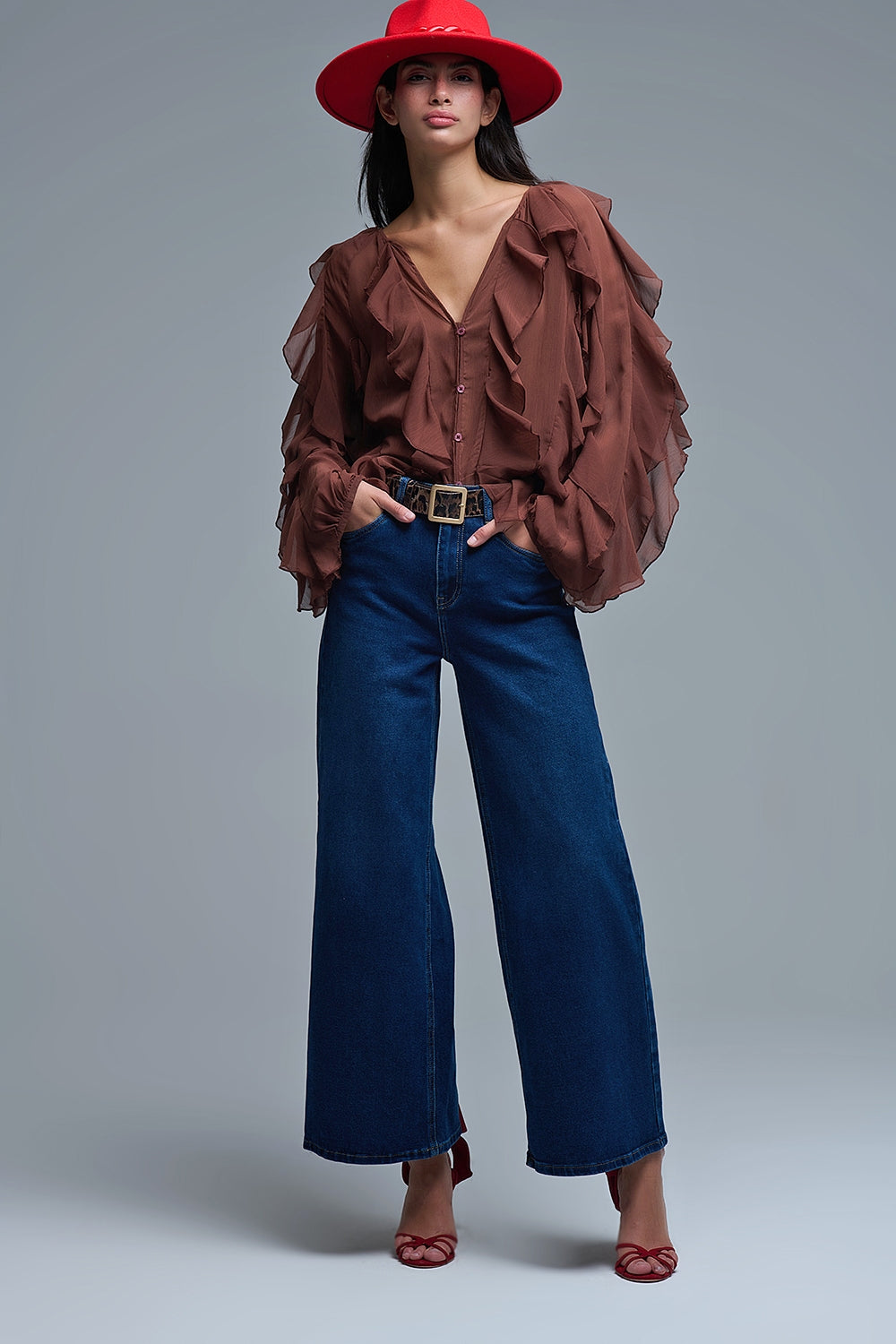 Basic Stretch Jeans with Wide Leg in Deep Blue