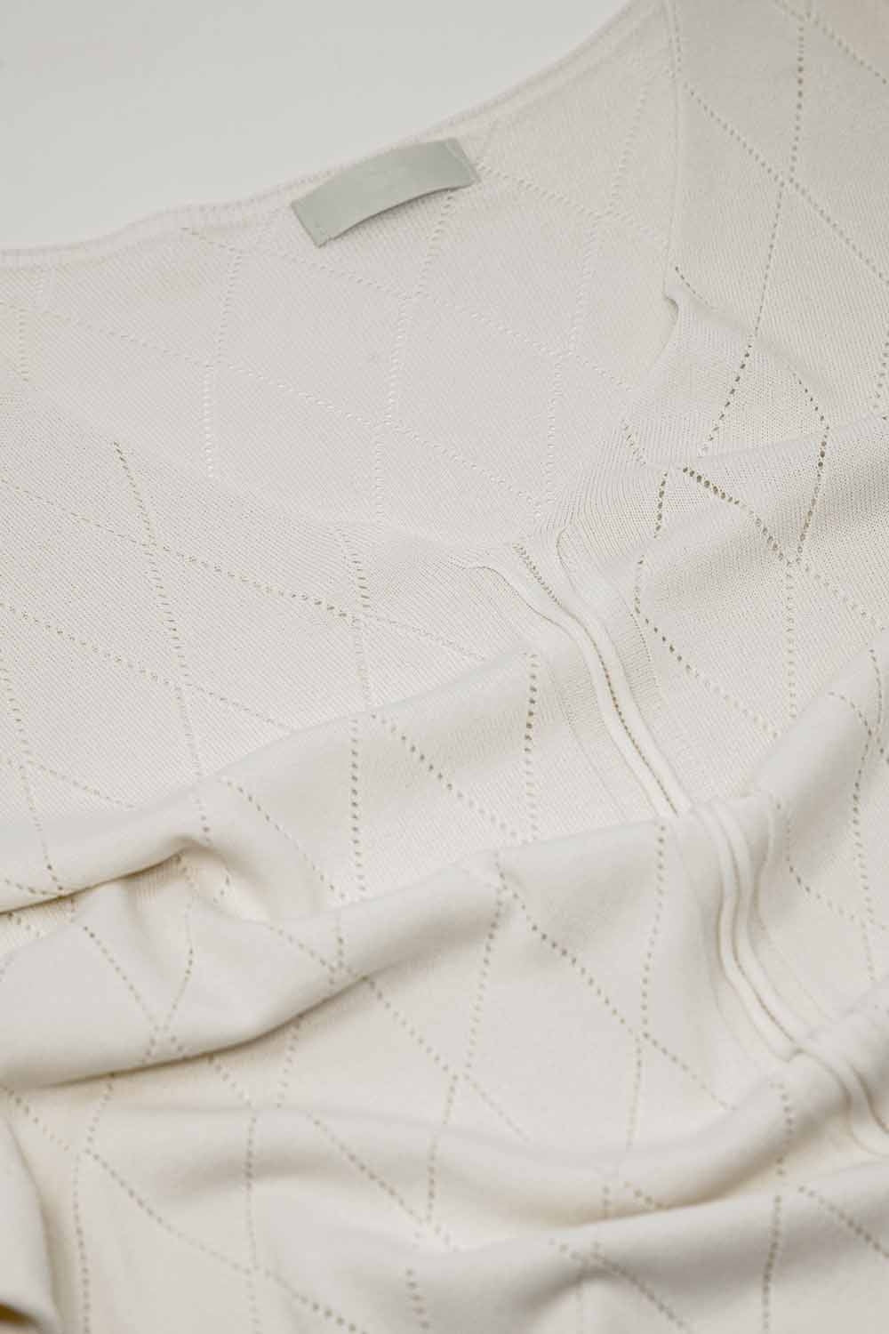 Beige Short Sleeve Sweater With Argyle Pattern