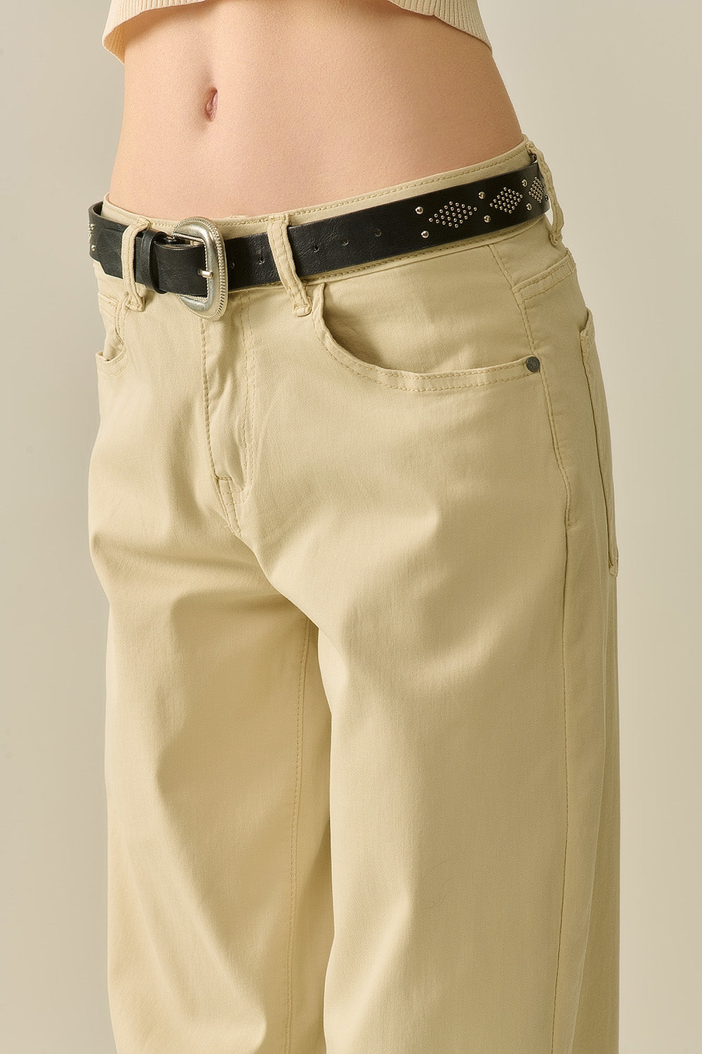 Beige Straight Pants wide leg
