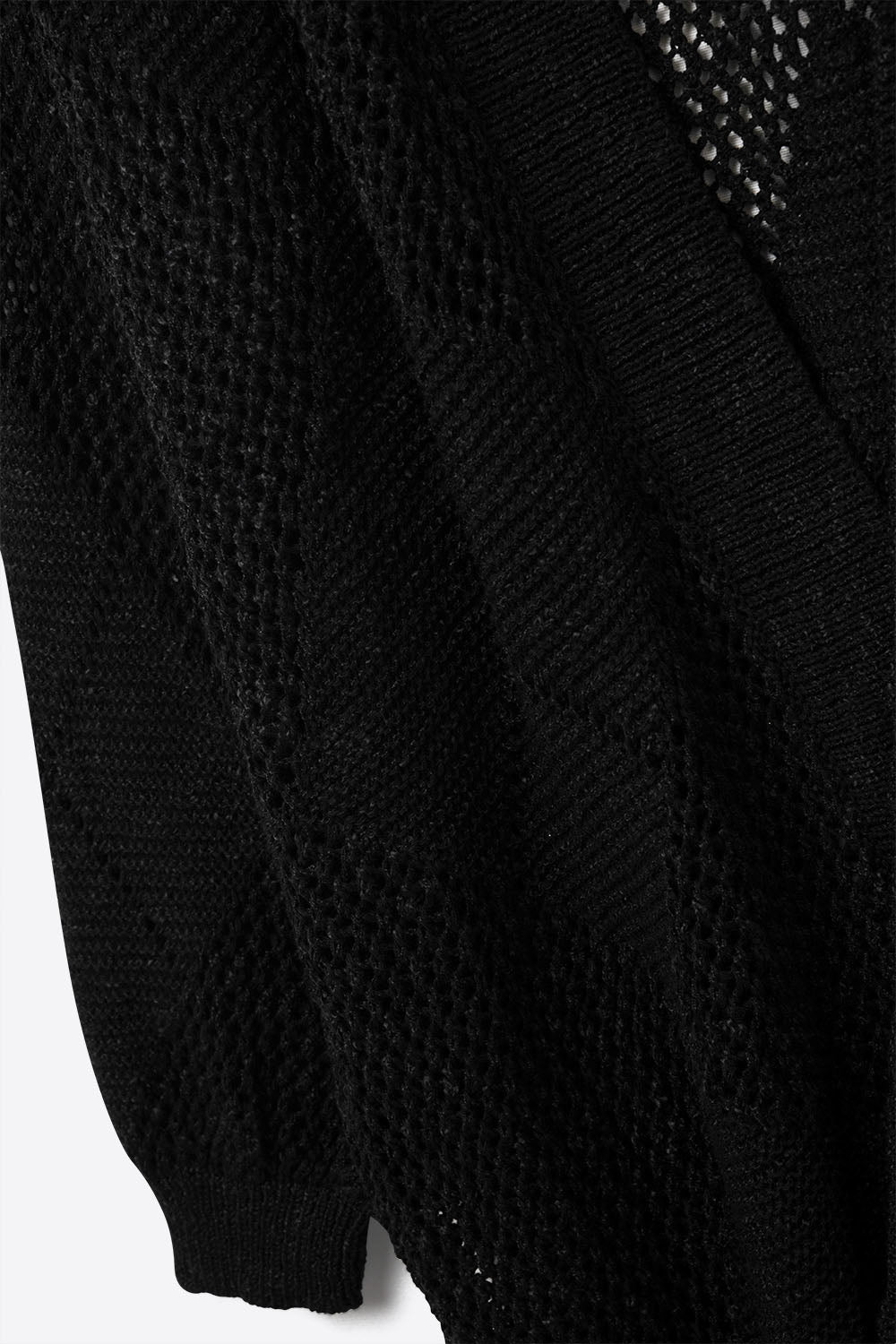 Black Draped Cardigan With Crochet Design