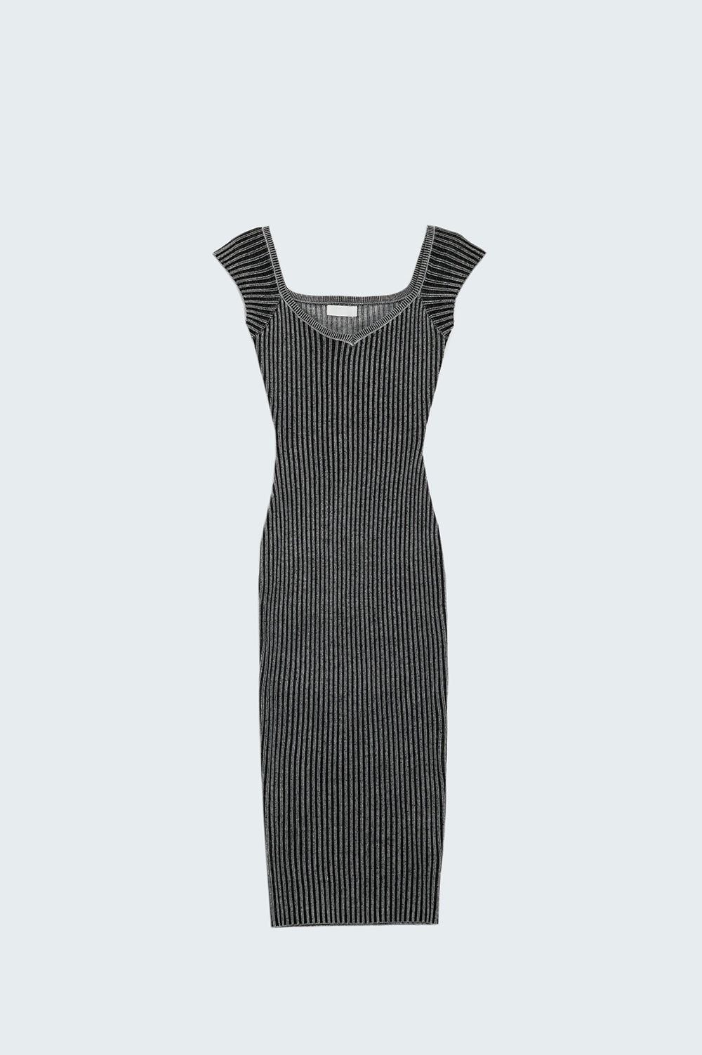 Black Midi Thick Rib Bodycon Dress With Cap Sleeves