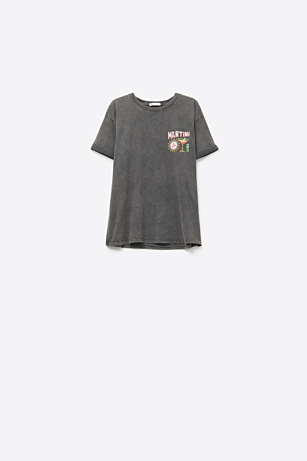 black stone wash t-shirt made in Italy with a Martini graphic logo