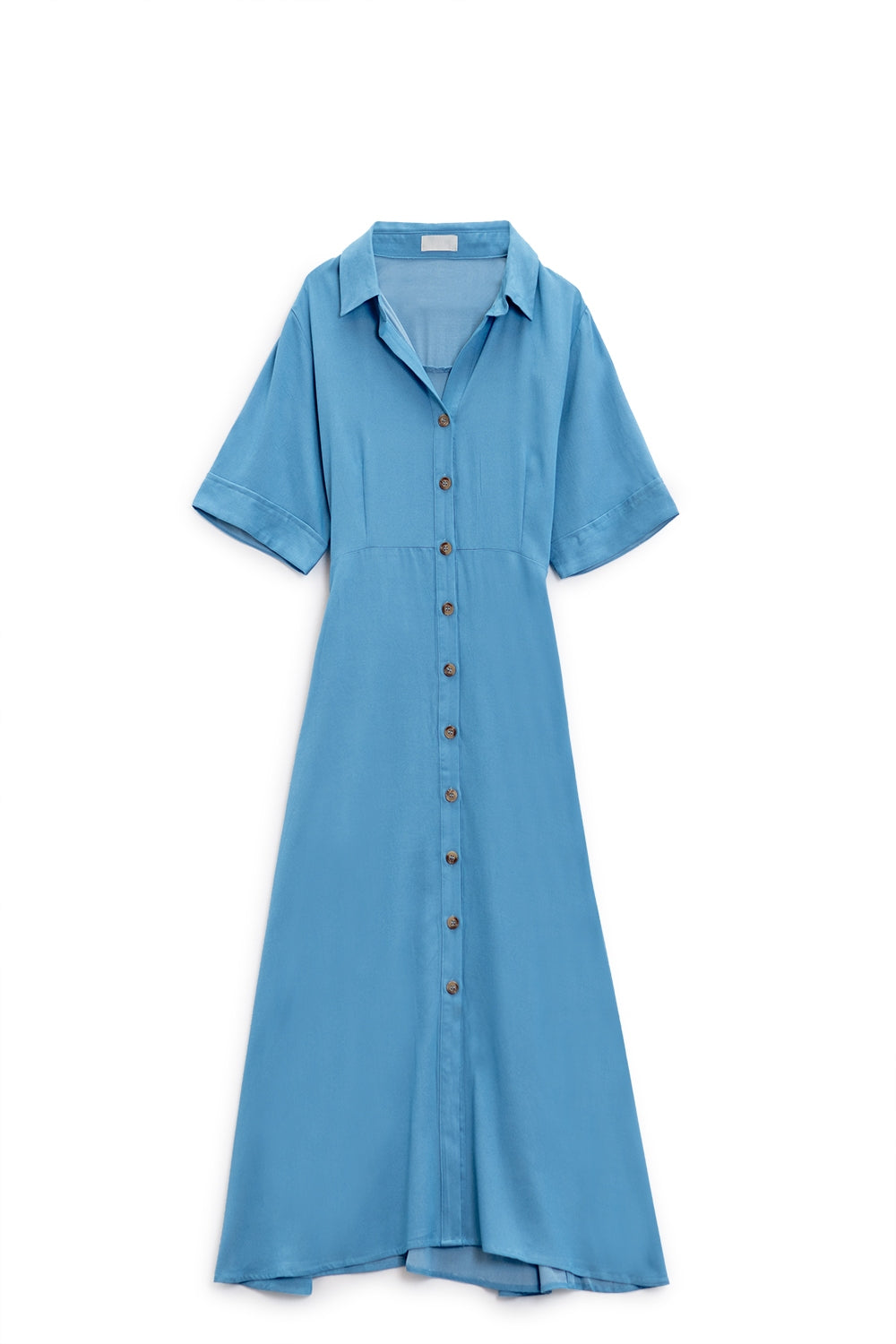 Vestido comprido azul com gola polo