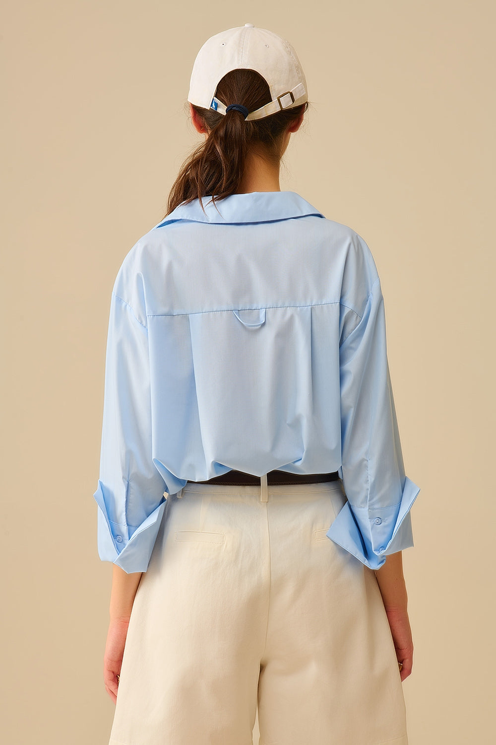 Blue poplin shirt with extra-wide cuffs