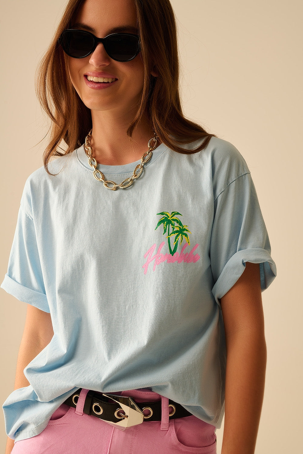 Blue t-shirt made in Italy with Honolulu graphic