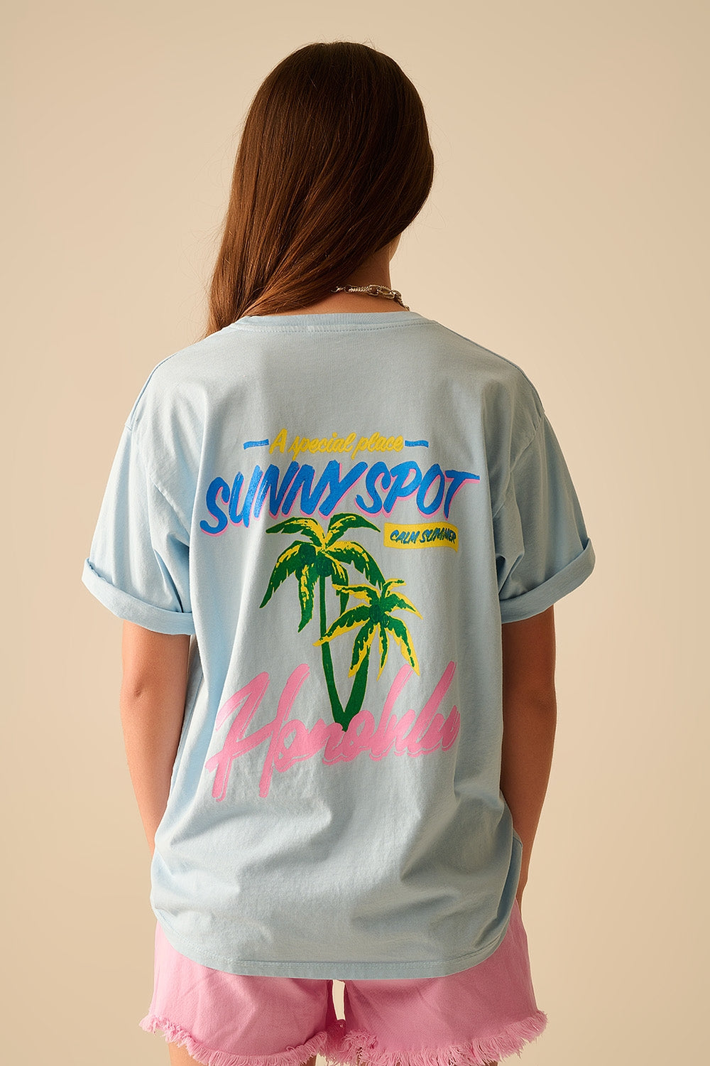 Blue t-shirt made in Italy with Honolulu graphic