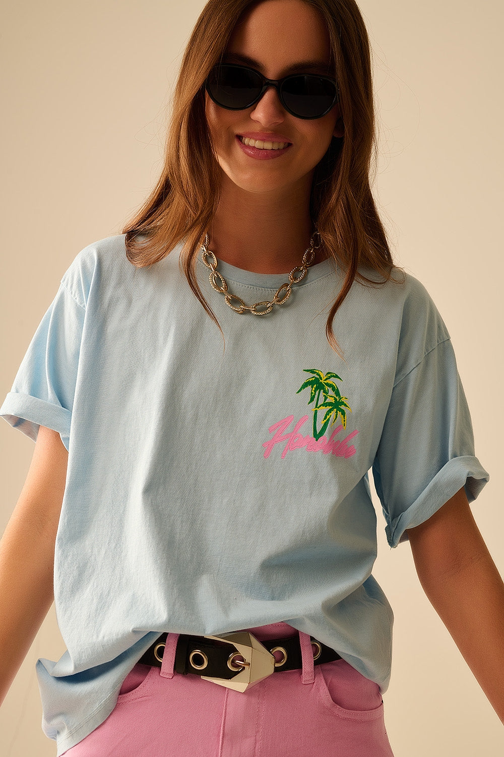 Blue t-shirt made in Italy with Honolulu graphic
