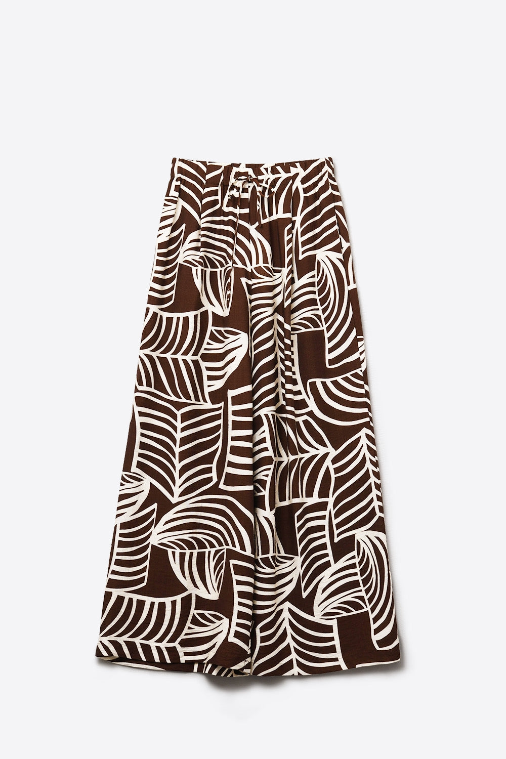Brown Wide Leg Trousers with White Leaf Print