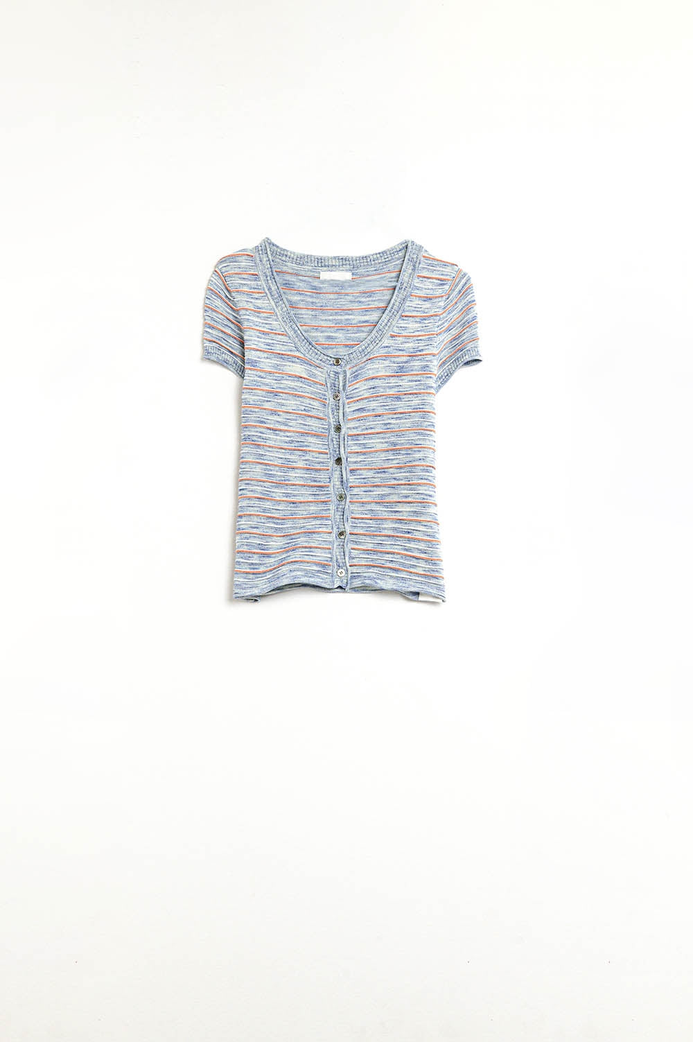 Buttoned Sweater In Blue Featuring Orange Stripes