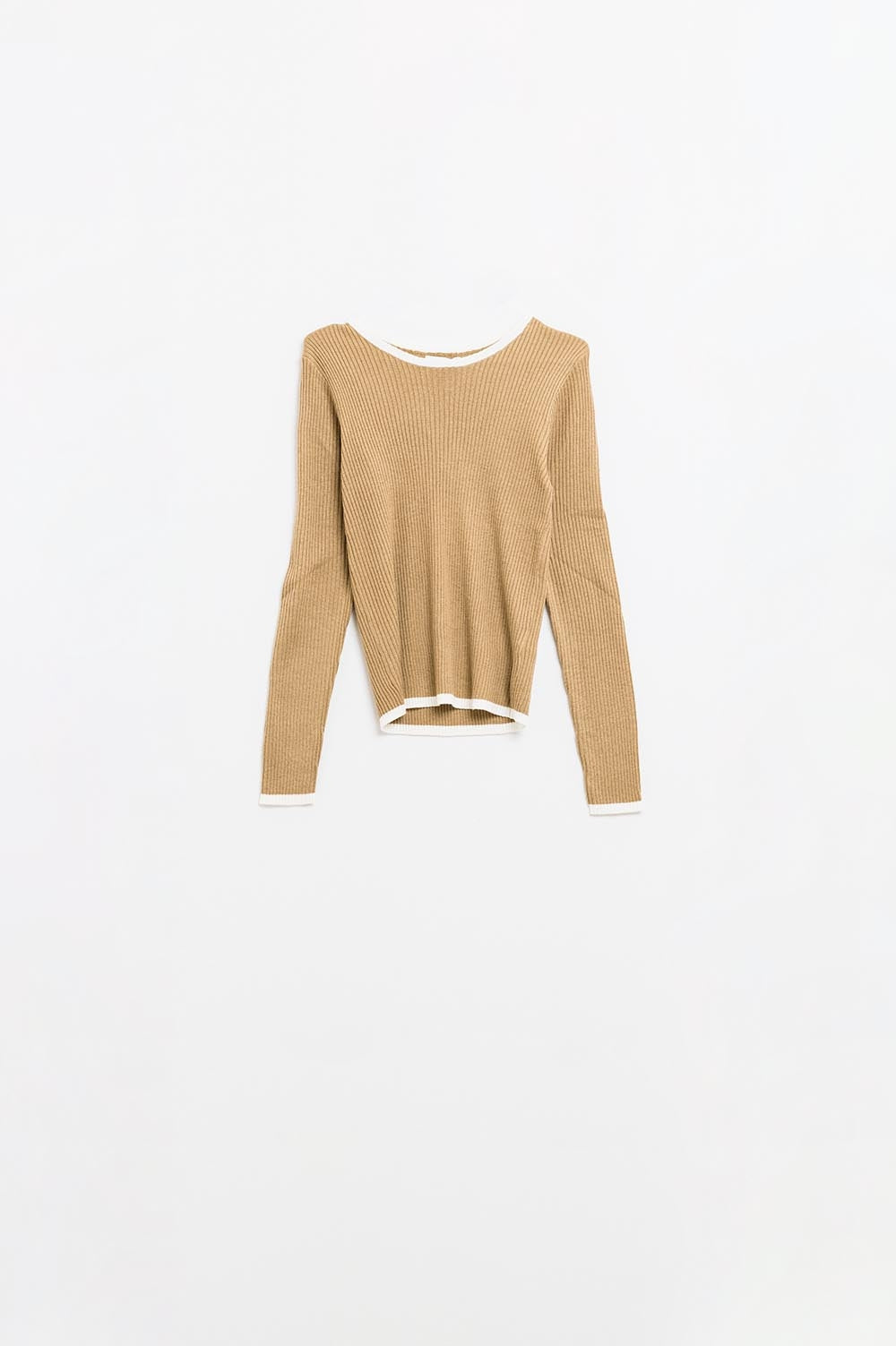 Casual camel Rib Swearer With white Trim detail