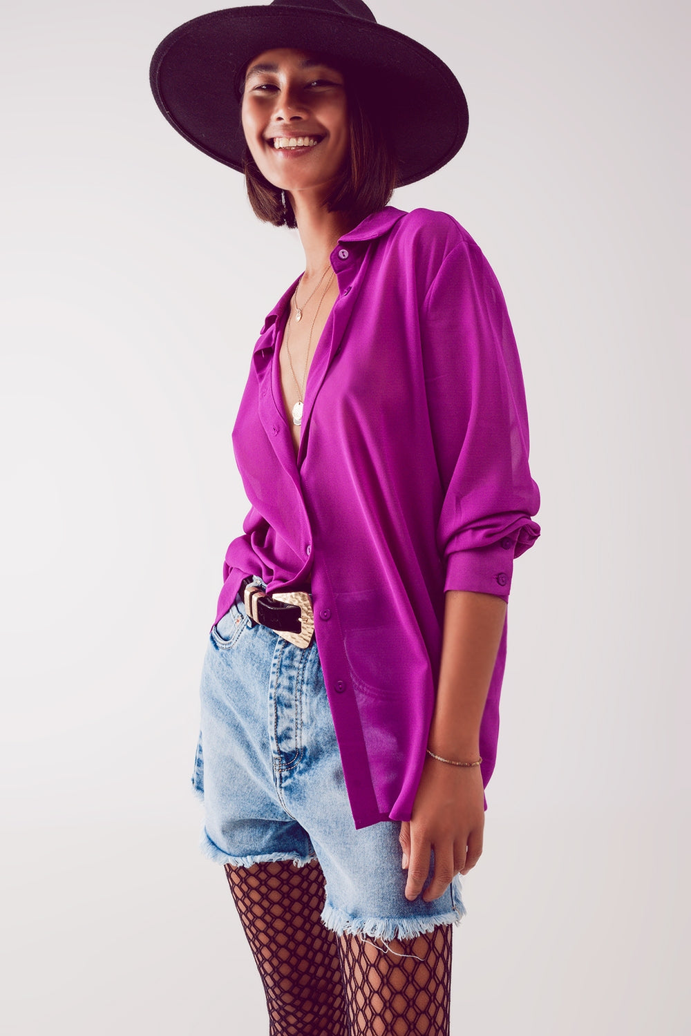 Chiffon shirt in purple