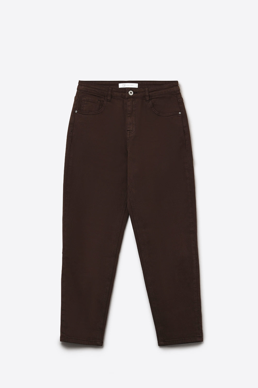 Cotton mid rise slouchy jean in chocolate brown