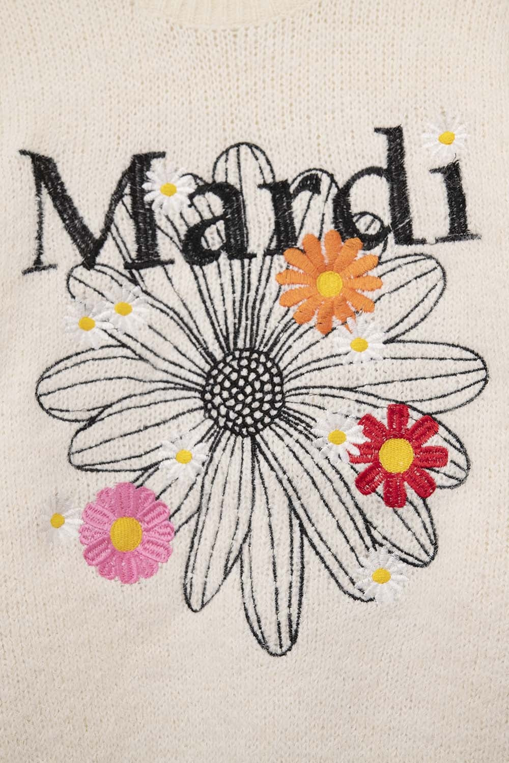 Cream Embroidered Mardi Sweater With Flowers
