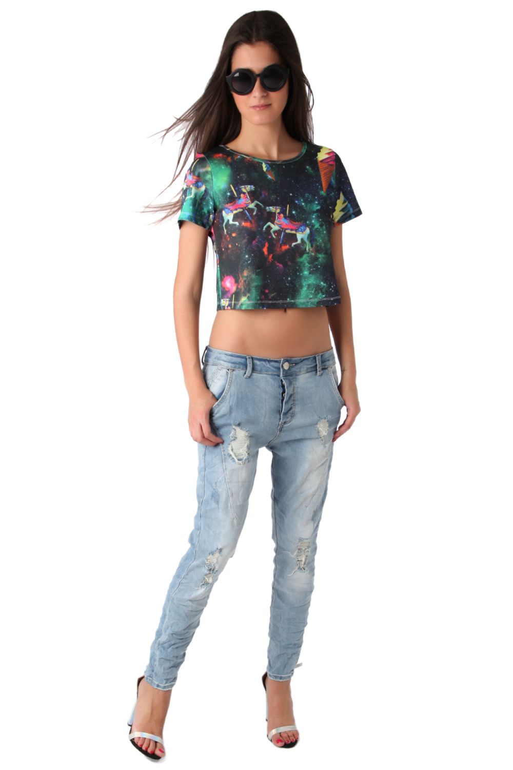 Cropped com estampado ilustrado