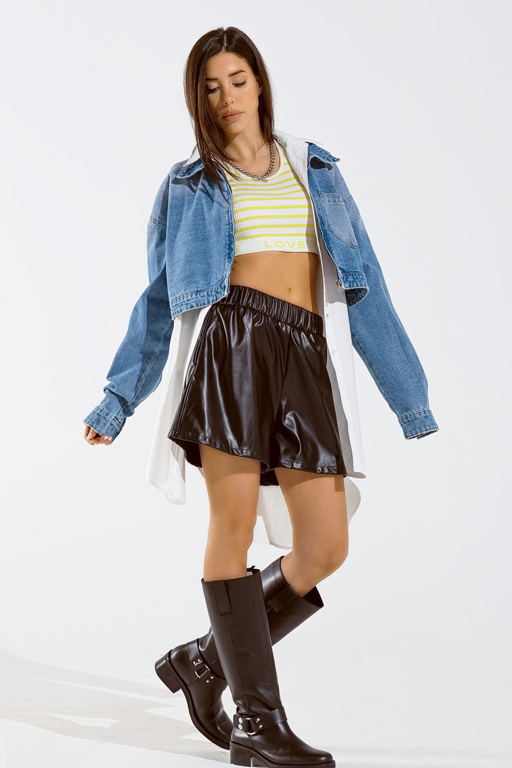 Cropped Denim Jacket with zipper closure and hand painted print at the back