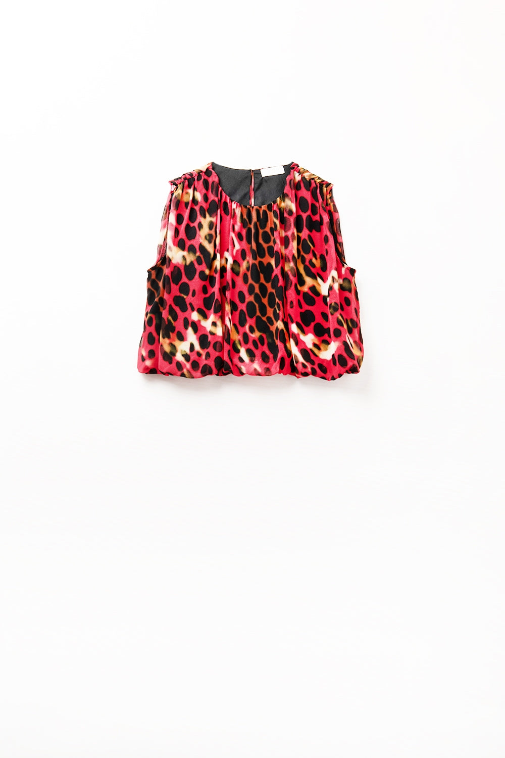 Cropped Pleated Animal Print Top in Red and Black