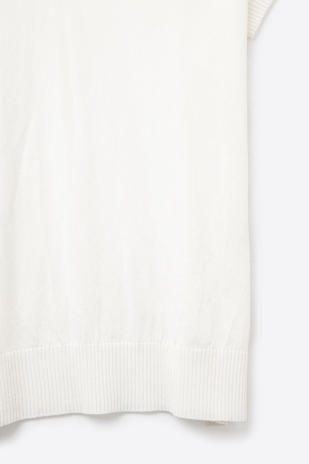 Fine Knit Polo-Style Short Sleeve Top in White