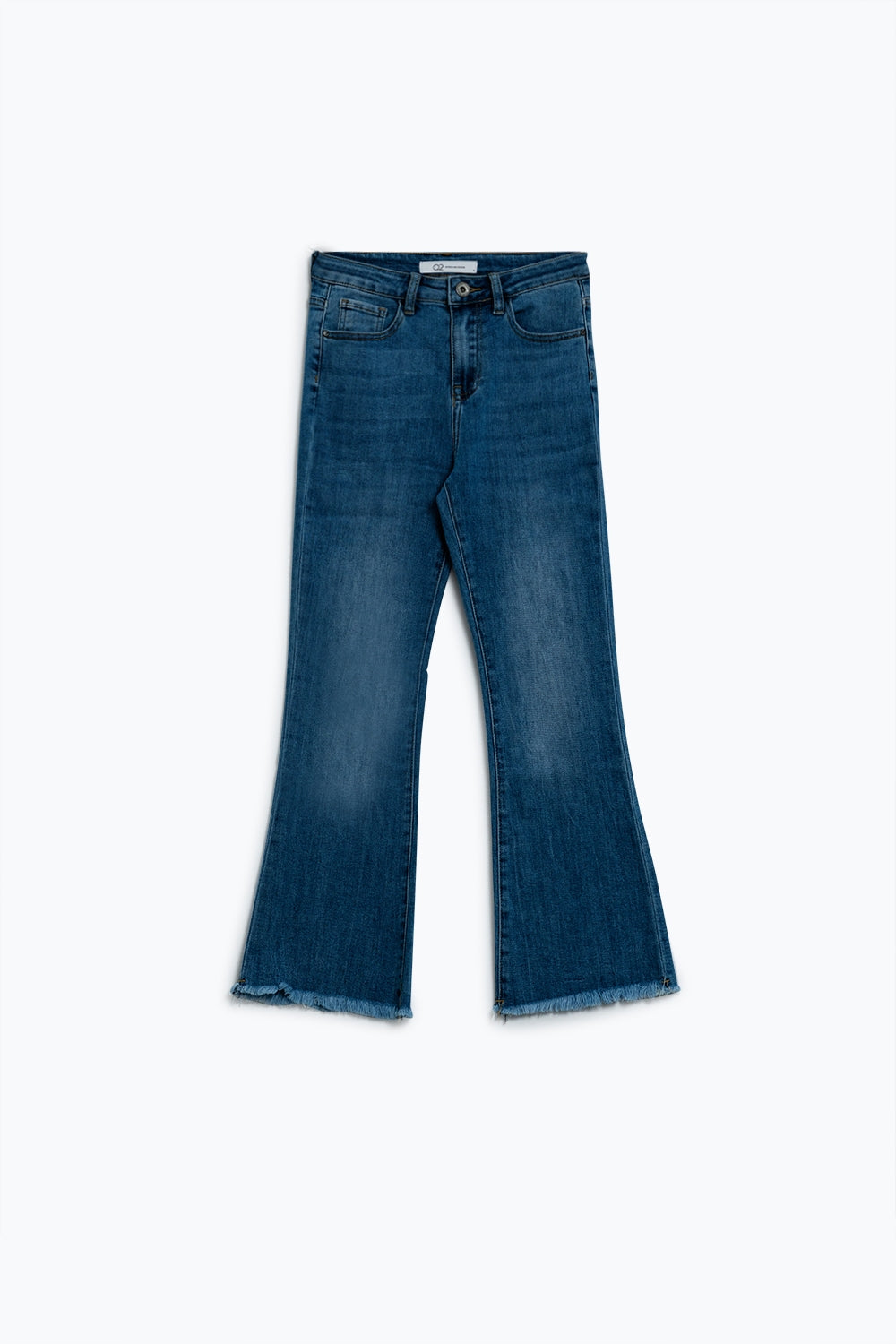 Uitlopende skinny jeans met onafgewerkte zoom in mid wash
