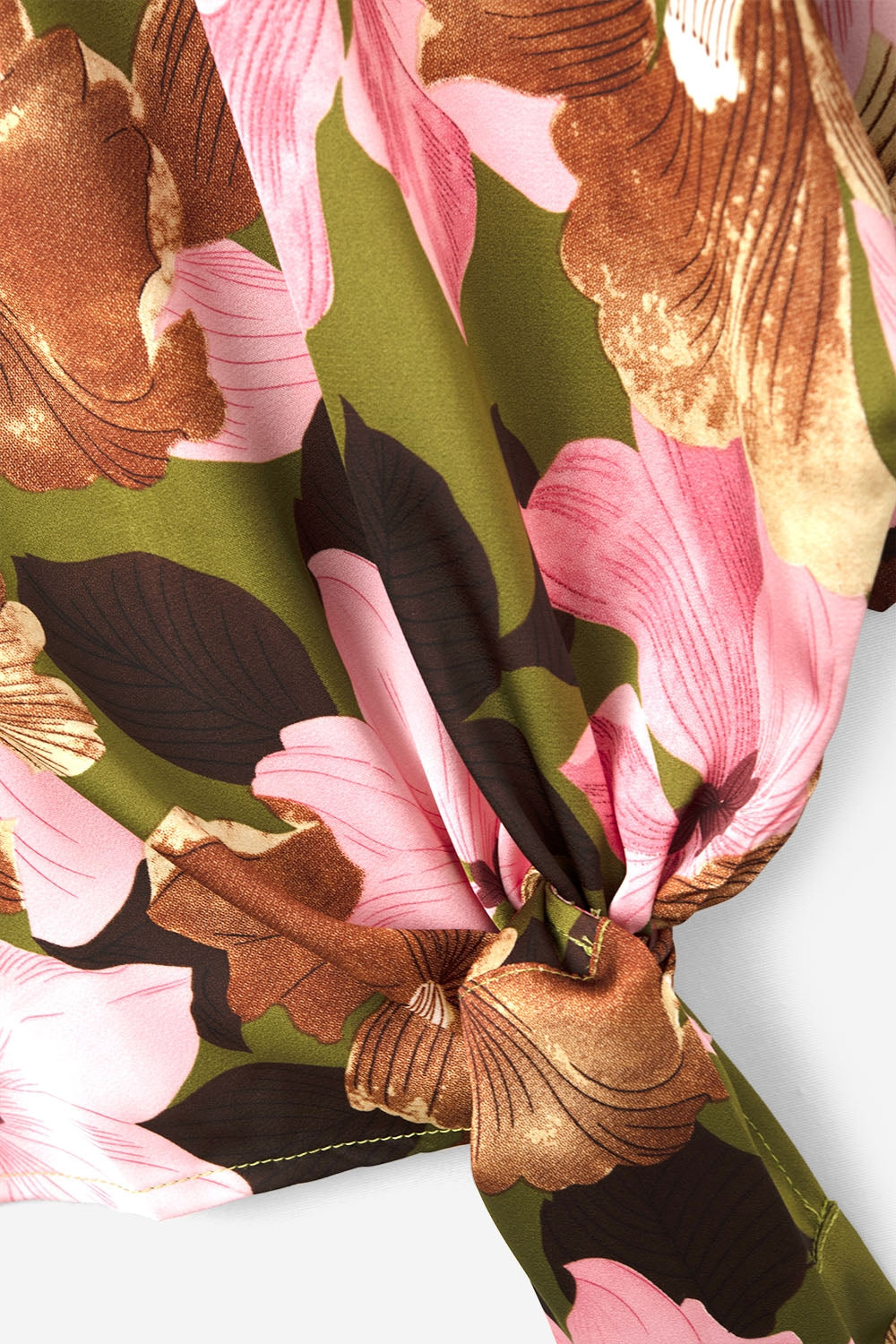 Floral Knot Top With Green Background in satin fabric