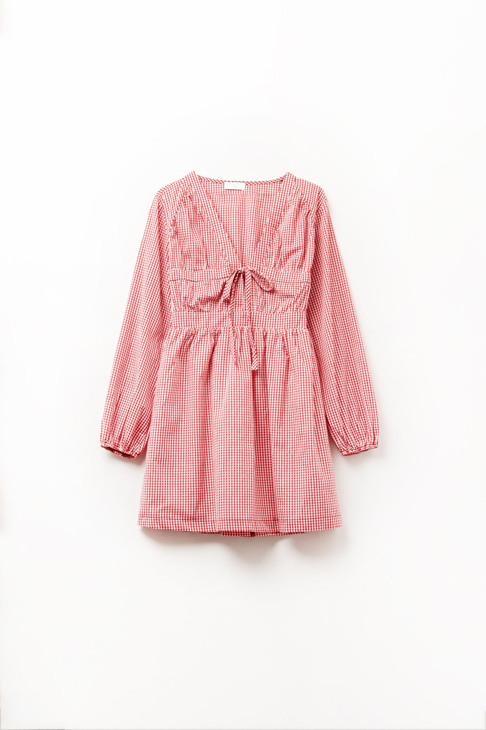 Q2 Gingham Tie-Front Mini Dress in Red