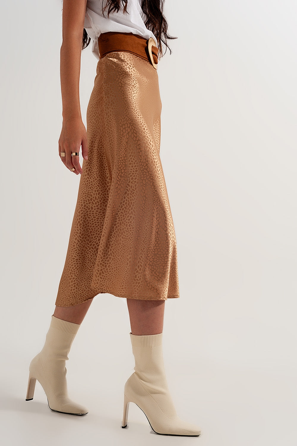 Goudkleurige midi-rok met abstracte dierenprint