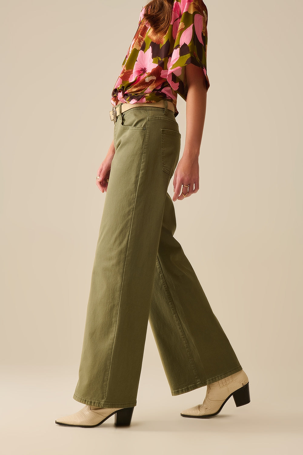 Green Straight Pants wide leg