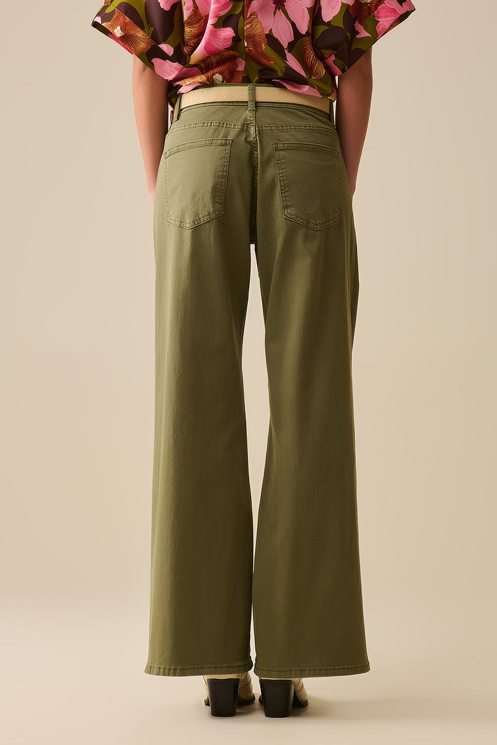 Green Straight Pants wide leg