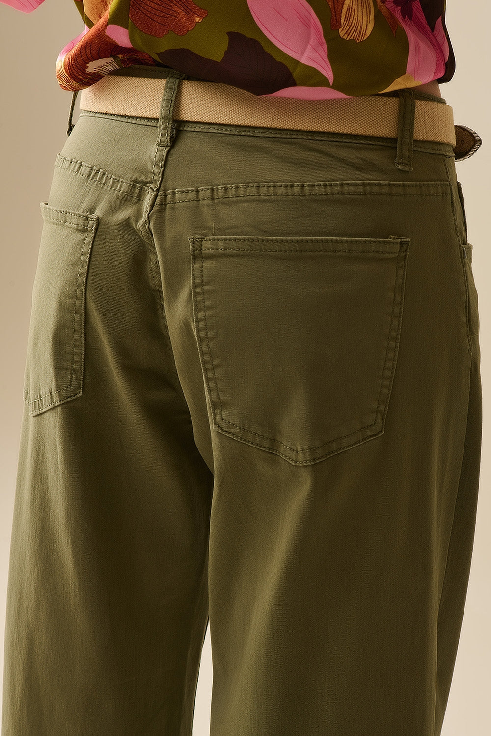 Green Straight Pants wide leg