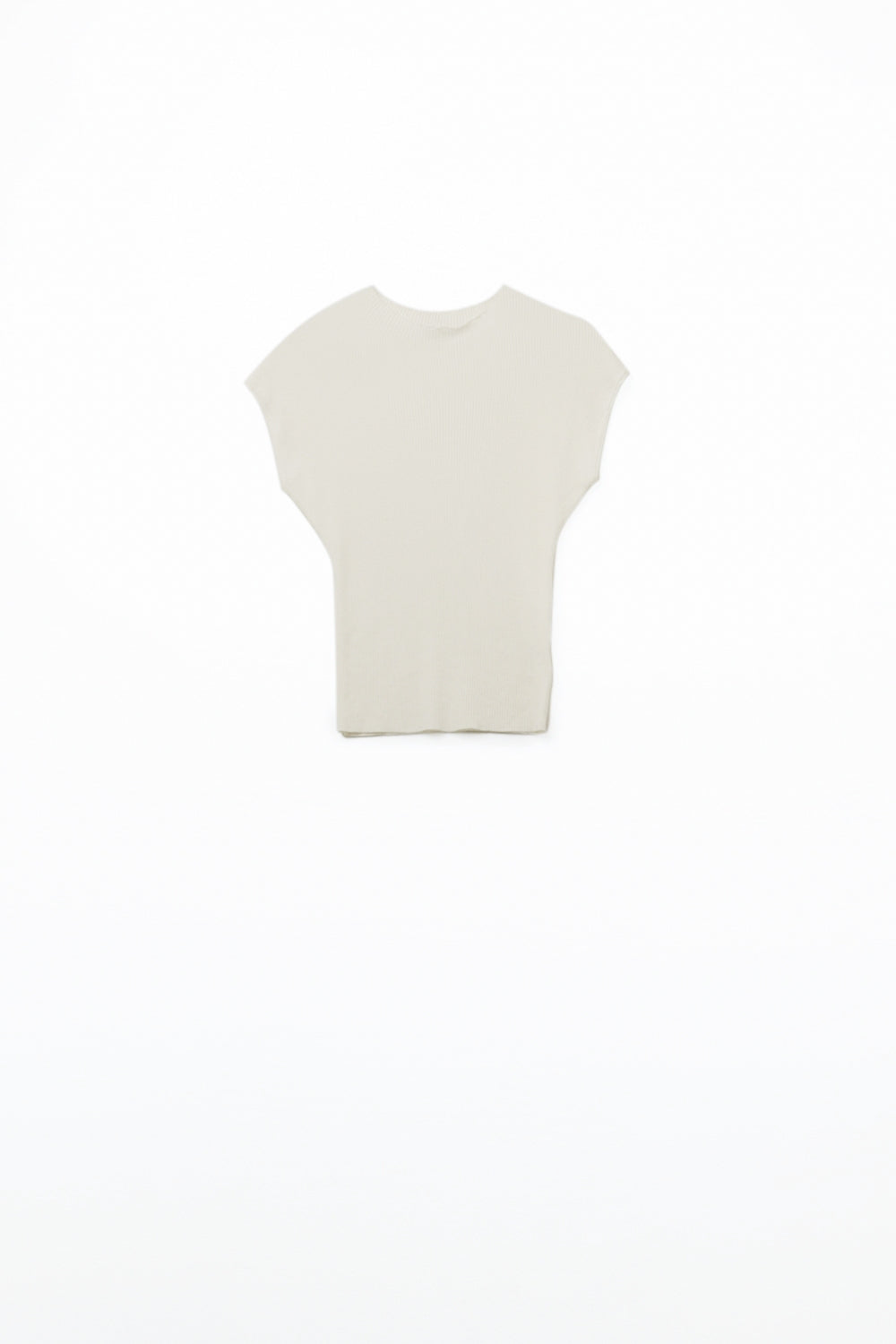 Q2 High Neck Cap Sleeves ribbed sweater in white