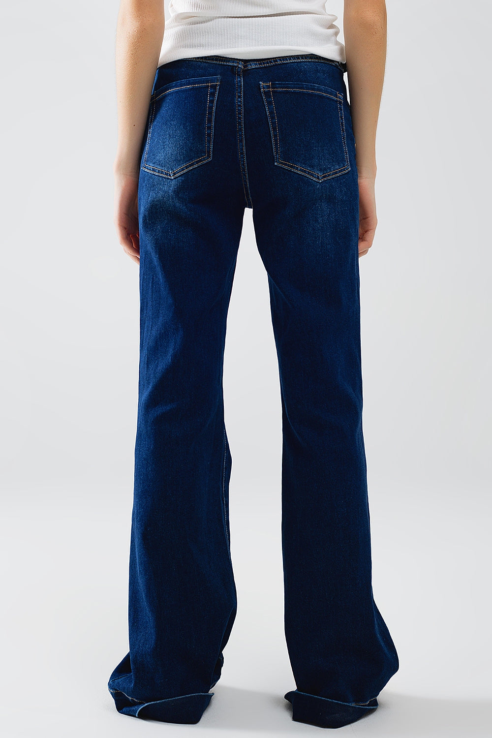 Calça de ganga Flare Azul Escuro de Cintura Alta