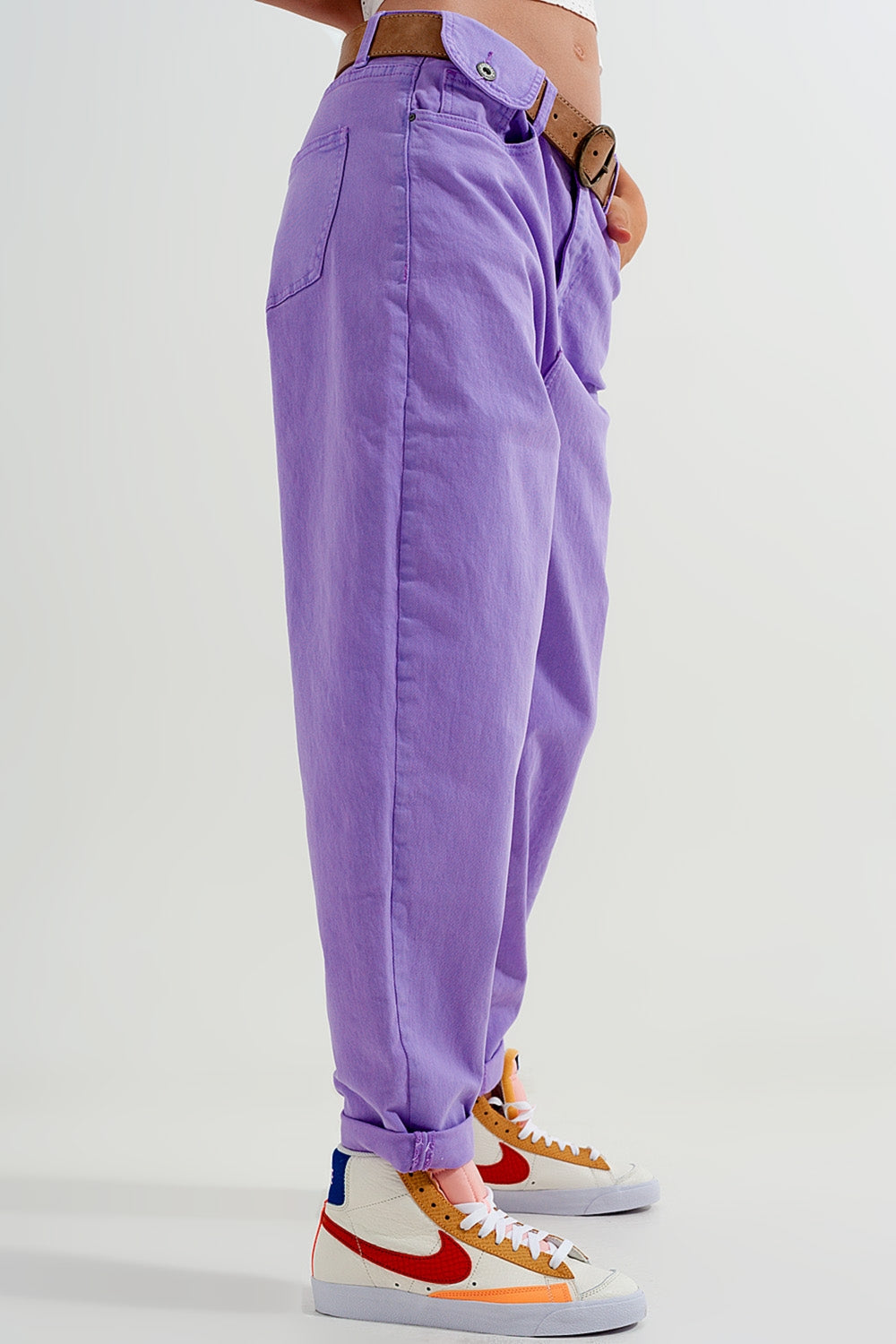 High waisted loose tapered leg jeans in purple