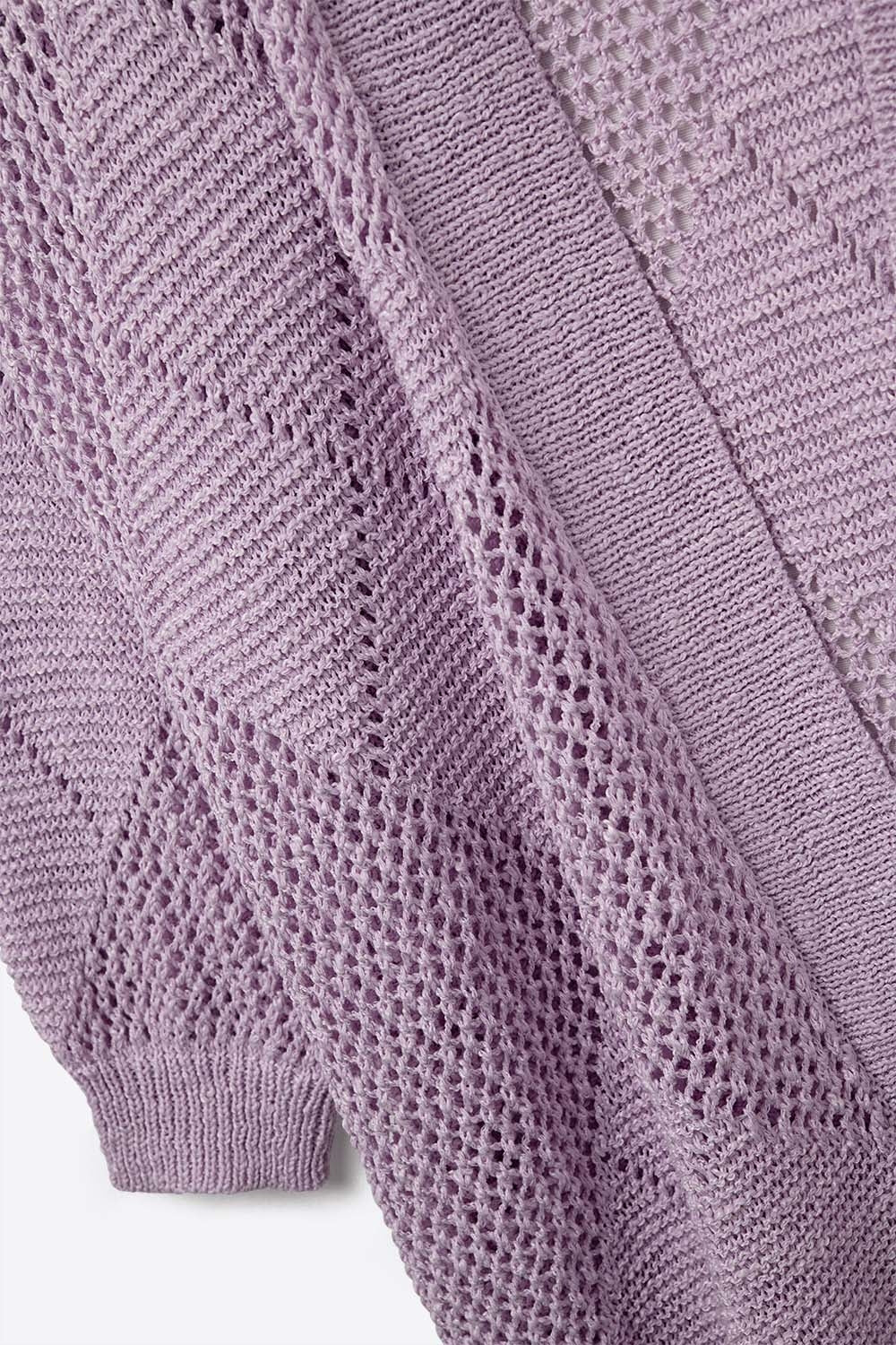 Lavender Draped Cardigan With Crochet Design