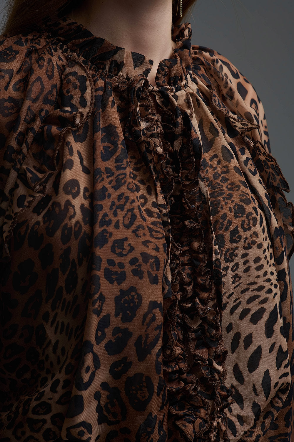 Leopard Print Chiffon Mini Dress with ruffle details