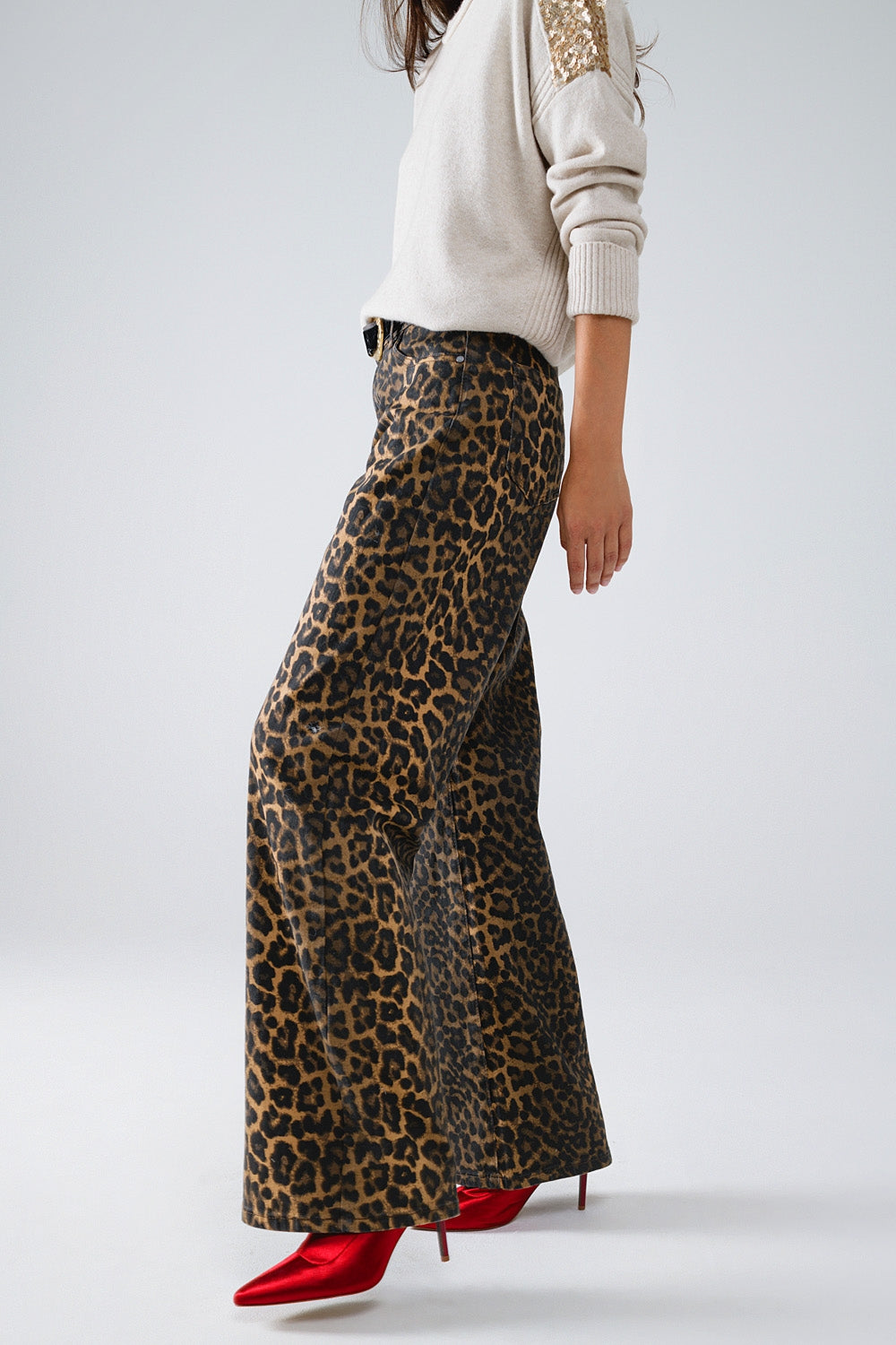 Leopard Print Straight Leg Jeans