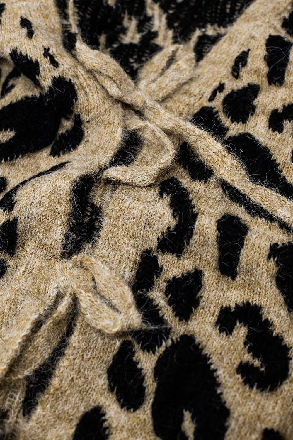 Cardigan de manga comprida com padrão leopardo e detalhe de laços