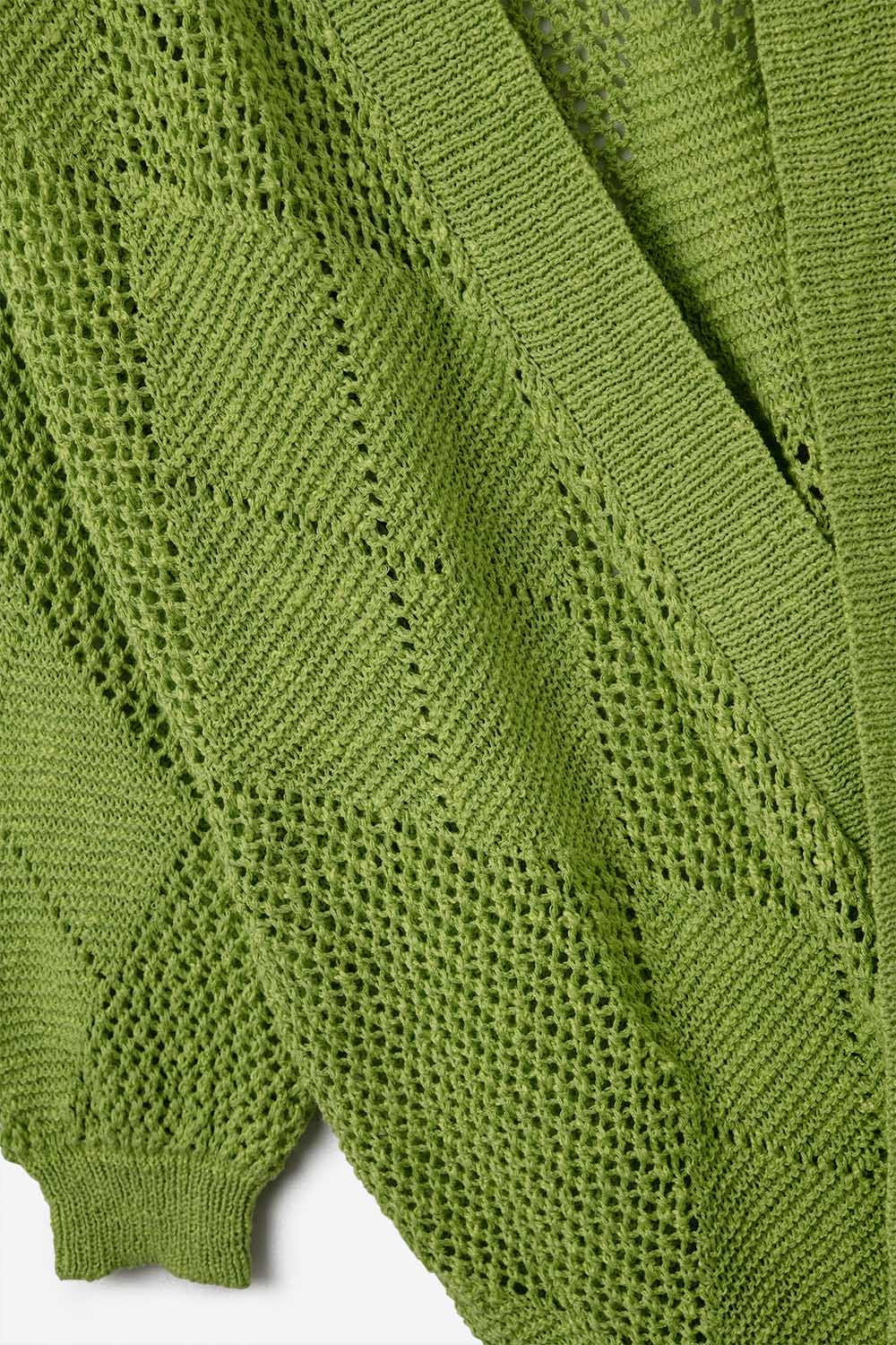 Lime Green Draped Cardigan With Crochet Design
