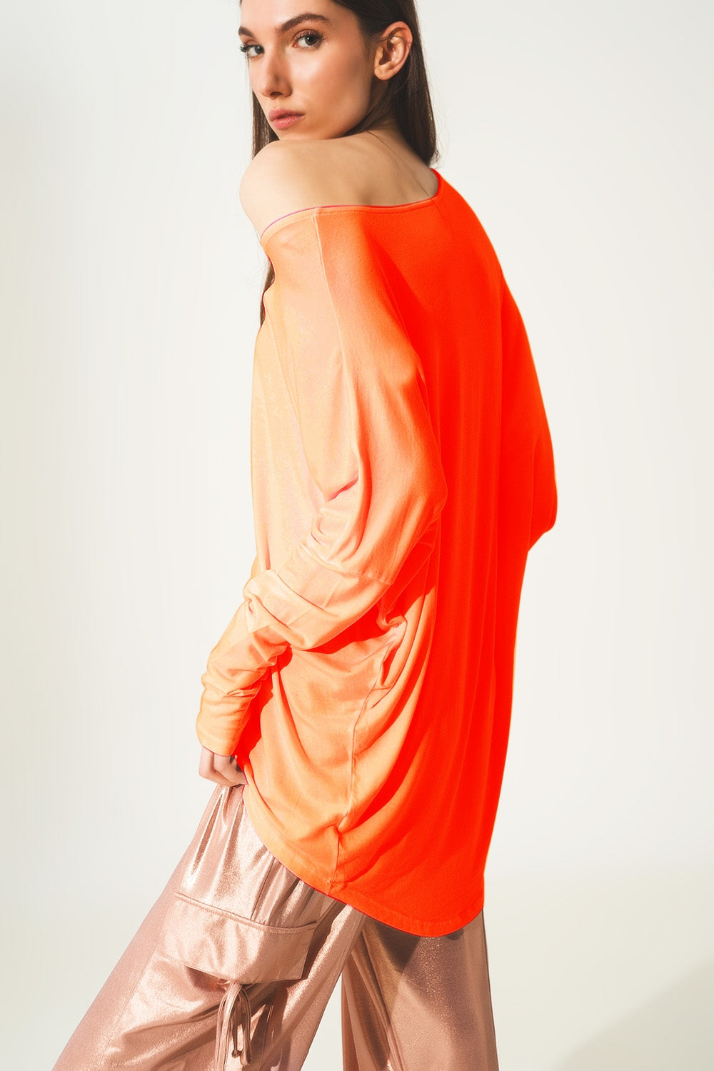 Blusa de manga comprida em modal laranja choque