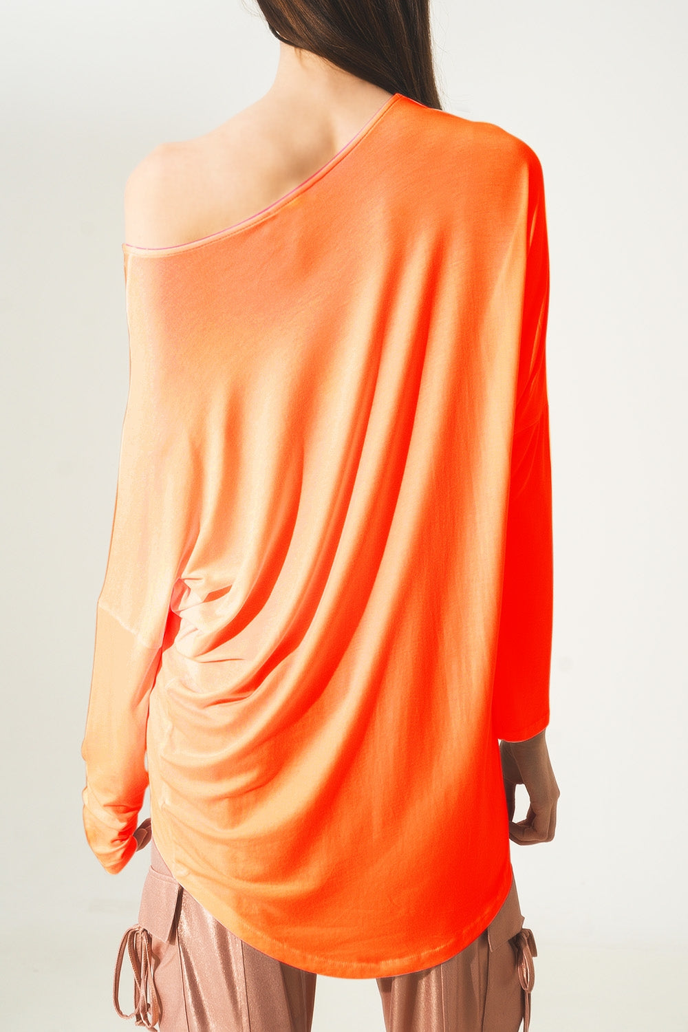 Blusa de manga comprida em modal laranja choque