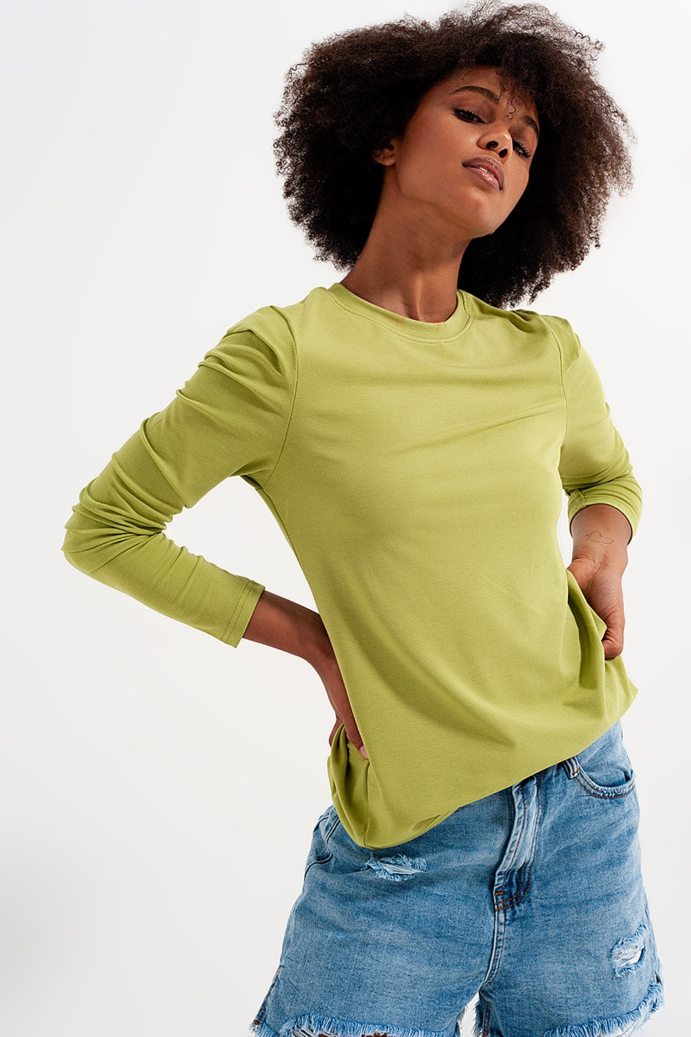 Top met lange mouwen en schouderdetail in groen