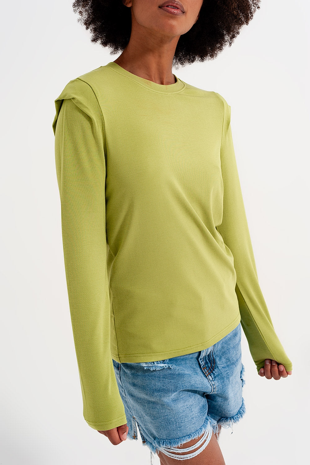 Top met lange mouwen en schouderdetail in groen