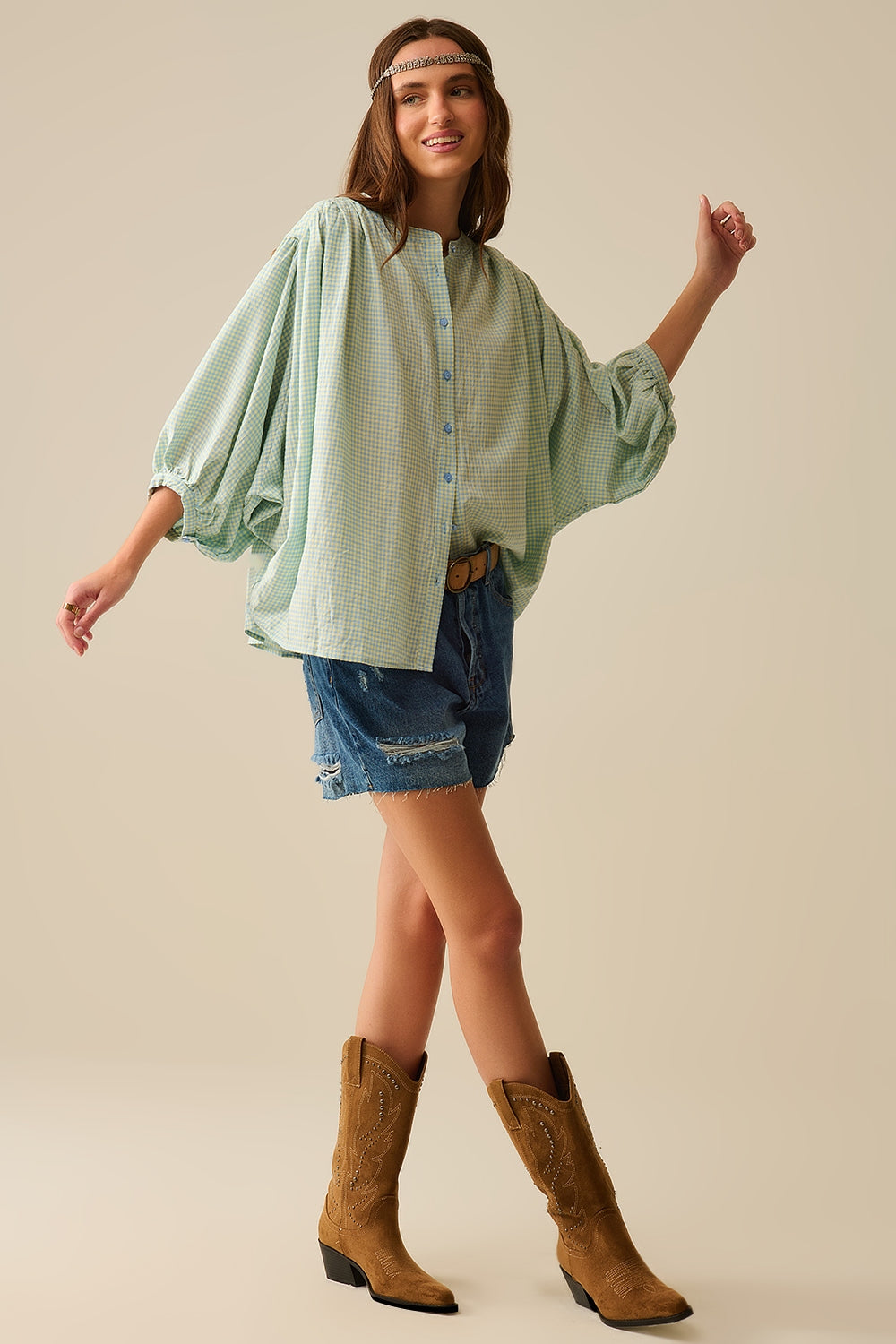 blusa larga xadrez azul claro