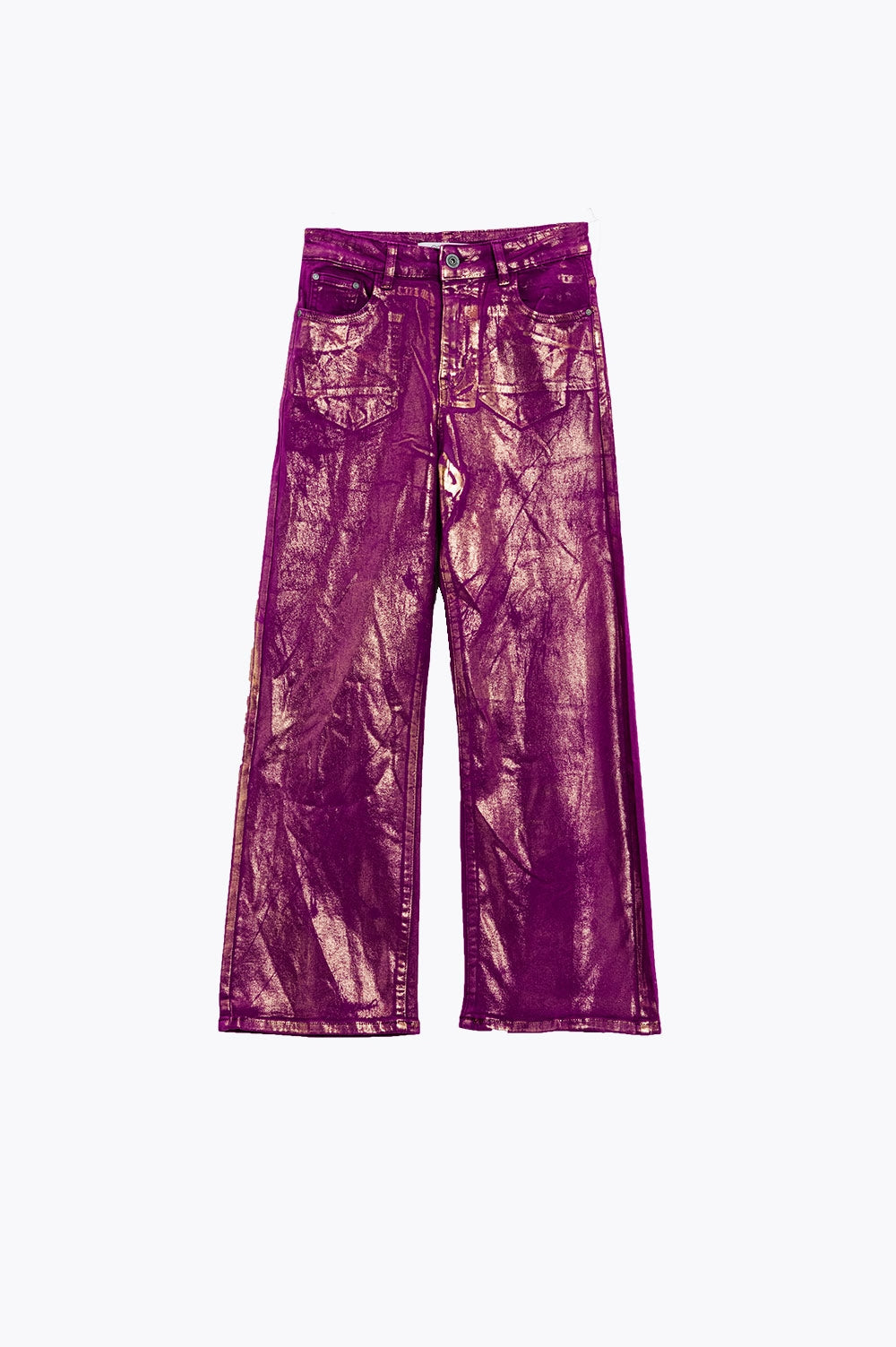Magenta wijde jeans met metallic afwerking in goud