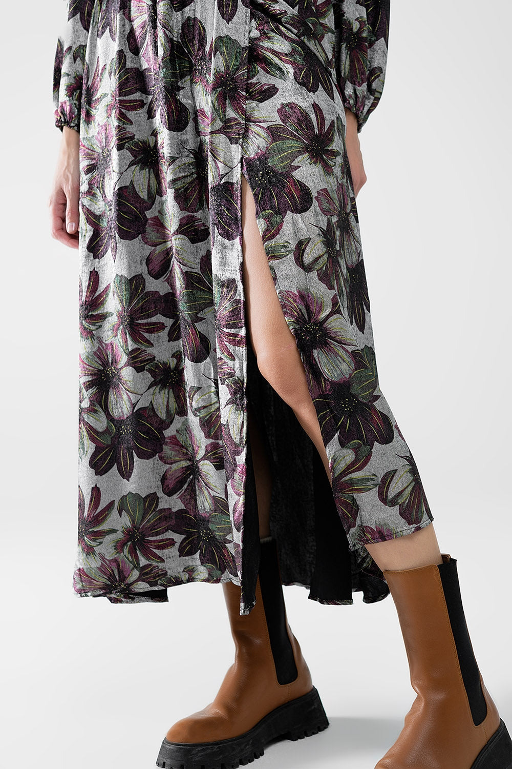 maxi-jurk met metallic effect bloemenprint