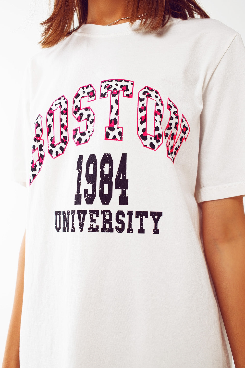midi t-shirt dress in white boston 1984 university